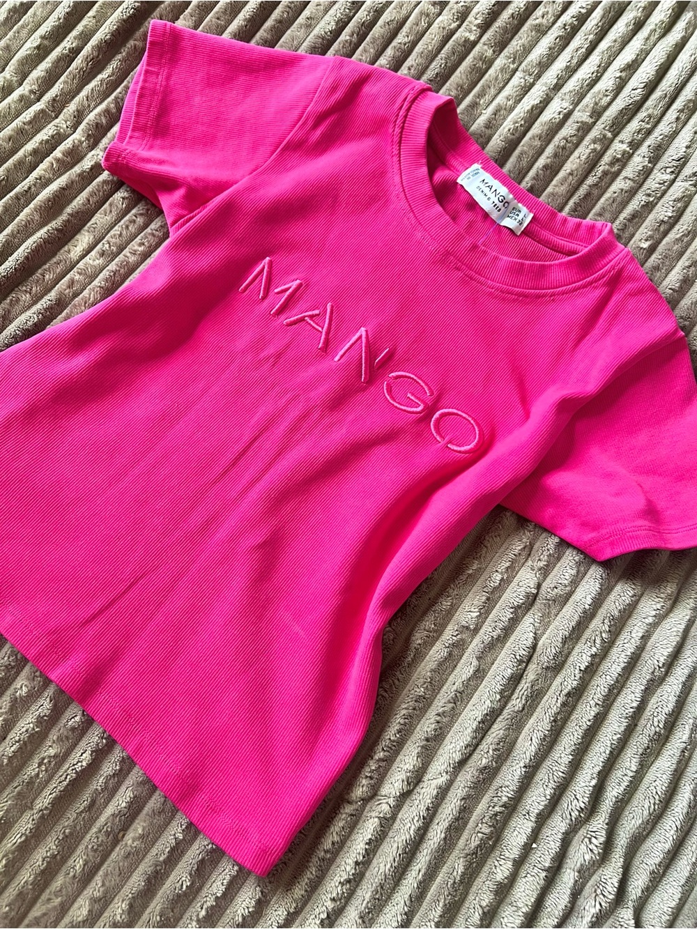 Mango Hot Pink Ribbed Logo Short Sleeve Baby Tee